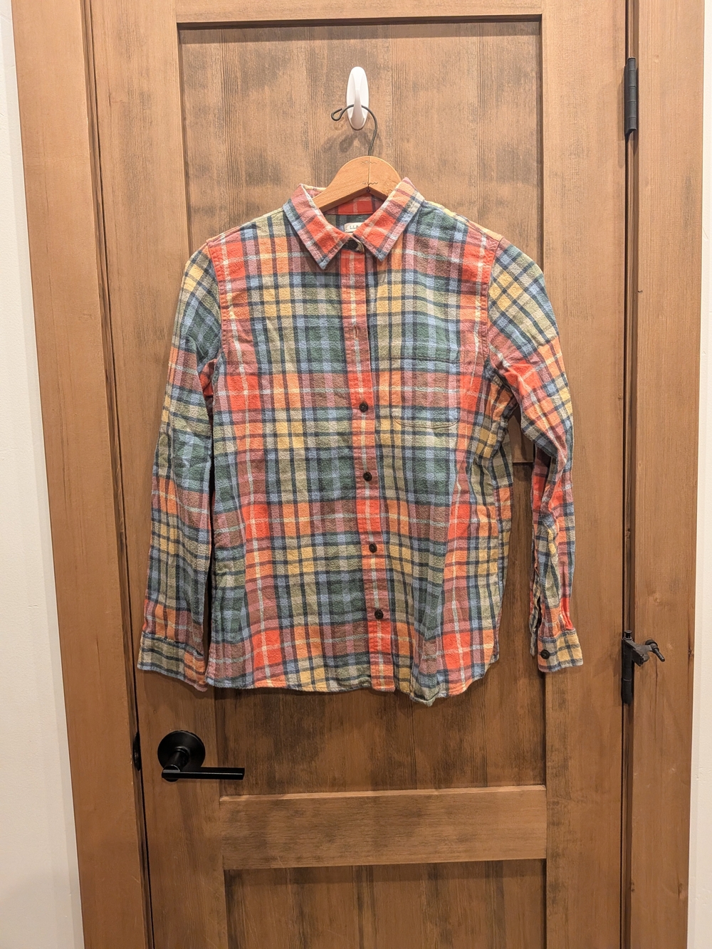 L.L. Bean Men's Orange, Green & Yellow Plaid Button-Down Shirt